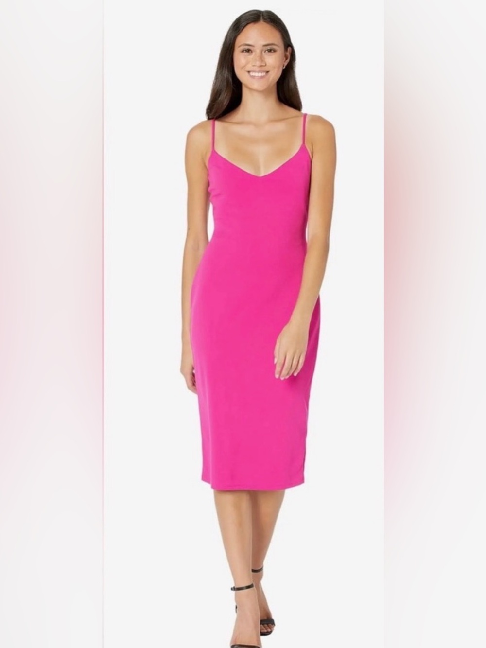 Bebe - Scuba Crepe Tie Back Midi Dress - Fuchsia - Large